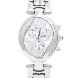 Pre Owned Balmain Mother of Pearl Stainless Steel Diamonds Excessive Chrono 5655 Women's Wristwatch 34 mm