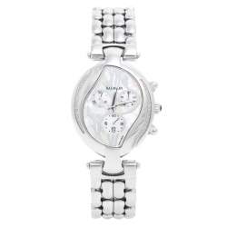 Pre Owned Balmain Mother of Pearl Stainless Steel Diamonds Excessive Chrono 5655 Women's Wristwatch 34 mm
