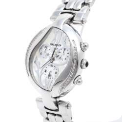 Pre Owned Balmain Mother of Pearl Stainless Steel Diamonds Excessive Chrono 5655 Women's Wristwatch 34 mm