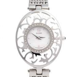 Pre Owned Balmain Mother of Pearl Stainless Steel Diamond Arabesques Bijou 3075 Women's Wristwatch 32 mm