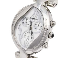 Pre Owned Balmain Mother of Pearl Stainless Steel Diamonds Excessive Chrono 5655 Women's Wristwatch 34 mm