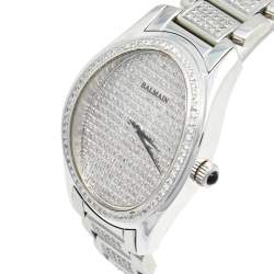 Pre Owned Balmain Silver Stainless Steel Diamond Oval 2671 Women's Wristwatch 32 mm