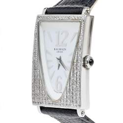 Pre Owned Balmain Mother Of Pearl Stainless Steel Leather Diamond Amphora 3401 Women's Wristwatch 25 mm