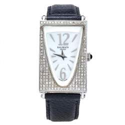 Pre Owned Balmain Mother Of Pearl Stainless Steel Leather Diamond Amphora 3401 Women's Wristwatch 25 mm