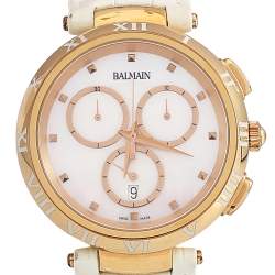Pre Owned Balmain Mother of Pearl Rose Gold Plated Stainless Steel Leather Classica 5079 Women's Wristwatch 38 mm