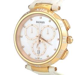Pre Owned Balmain Mother of Pearl Rose Gold Plated Stainless Steel Leather Classica 5079 Women's Wristwatch 38 mm