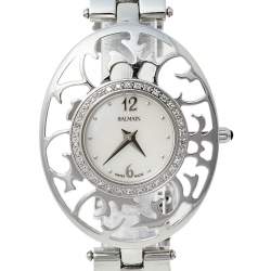 Pre Owned Balmain Mother of Pearl Stainless Steel Diamonds Arabesques Bijou 3075 Women's Wristwatch 32 mm