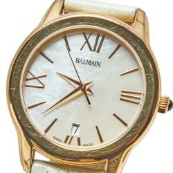 Pre Owned Balmain Mother of Pearl Rose Gold Plated Stainless Steel Leather 1899 Women's Wristwatch 34 mm
