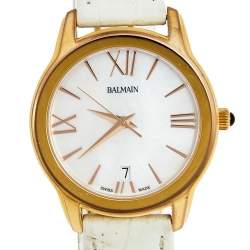 Pre Owned Balmain Mother of Pearl Rose Gold Plated Stainless Steel Leather 1899 Women's Wristwatch 34 mm