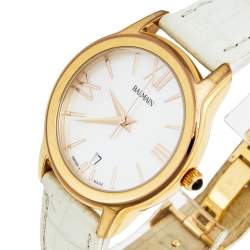 Pre Owned Balmain Mother of Pearl Rose Gold Plated Stainless Steel Leather 1899 Women's Wristwatch 34 mm
