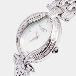 Pre Owned Balmain Mother of Pearl Stainless Steel Diamond Excessive 5451 Women's Wristwatch 32 mm