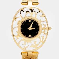 Pre Owned Balmain Black Gold Tone Stainless Steel Arabesques 3070 Women's Wristwatch 32 mm