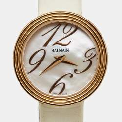 Pre Owned Balmain Mother of Pearl Rose Gold Plated Stainless Steel Satin Orithia B1379.22.84 Women's Wristwatch 30 mm