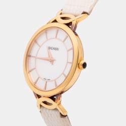 Pre Owned Balmain Mother of Pearl Rose Gold Plated Stainless Steel Leather Taffetas B3179.22.86 Women's Wristwatch 32 mm