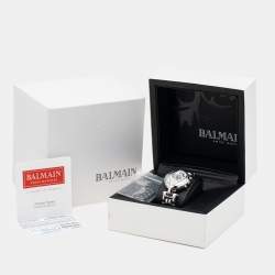 Pre Owned Balmain Mother of Pearl Stainless Steel Diamonds Excessive Chrono B5655.33.83 Women's Wristwatch 34 mm