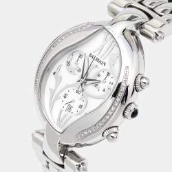 Pre Owned Balmain Mother of Pearl Stainless Steel Diamonds Excessive Chrono B5655.33.83 Women's Wristwatch 34 mm