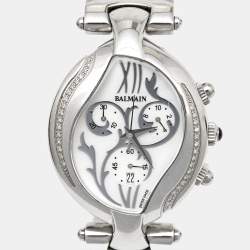 Balmain Mother of Pearl Stainless Steel Diamonds Excessive Chrono 5655 Women's Wristwatch 34 mm