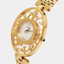 Balmain Mother of Pearl Yellow Gold Plated Stainless Steel Arabesques 3070 Women's Wristwatch 32 mm 