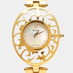 Balmain Mother of Pearl Yellow Gold Plated Stainless Steel Arabesques 3070 Women's Wristwatch 32 mm 