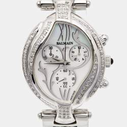 Pre Owned Balmain Mother Of Pearl Stainless Steel Diamond Excessive 5651 Women's Wristwatch 33 mm