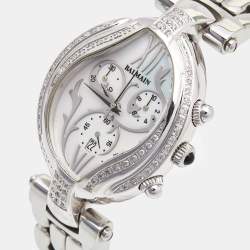 Pre Owned Balmain Mother Of Pearl Stainless Steel Diamond Excessive 5651 Women's Wristwatch 33 mm