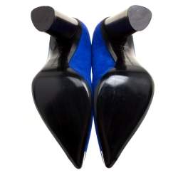 Barbara Bui Cobalt Blue Suede Metal Pointed Toe Block Heel Pumps Size 37