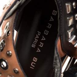 Barbara Bui Black/Brown Stud Eyelet Embellished Ankle Wrap Wedge Sandals Size 37