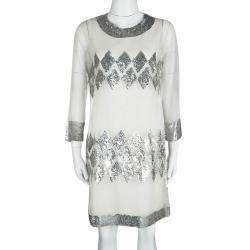 Barbara Bui  Off White Organza Sequin Embellished Shift Dress M