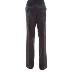 Barbara Bui Black Silk Wool Blend Pinstriped Wide Leg Trousers M