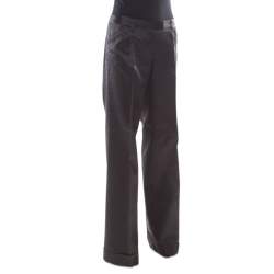 Barbara Bui Black Silk Wool Blend Pinstriped Wide Leg Trousers M