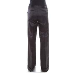 Barbara Bui Black Silk Wool Blend Pinstriped Wide Leg Trousers M