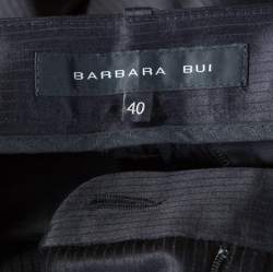 Barbara Bui Black Silk Wool Blend Pinstriped Wide Leg Trousers M