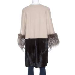 Barbara Bui Bicolor Cashmere Wool and Calf Hair Paneled Long Coat M