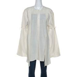 Barbara Bui Cream Linen Slit Detail Button Front Tunic M