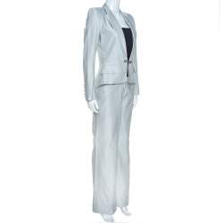Pre Owned Barbara Bui Pale Grey Linen Blend Pant Suit S