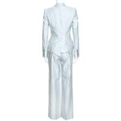 Pre Owned Barbara Bui Pale Grey Linen Blend Pant Suit S