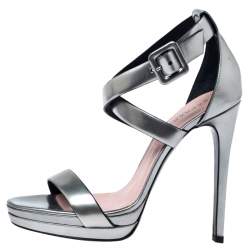Barbara Bui Silver Metallic Open Toe Platform Criss Cross Strap Sandals Size 38.5