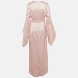 Pre Owned Baruni Pink Satin Sleeve Detail Belted Alchemilla Maxi Dress XL