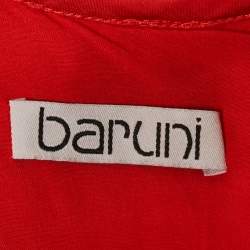 Pre Owned Baruni Red Tafetta Draped Long Sleeve Gown S