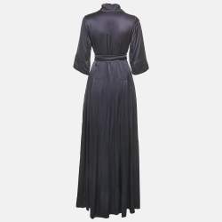 Pre Owned Baruni Navy Blue Button Front Belted Maxi Dress S