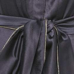 Pre Owned Baruni Navy Blue Button Front Belted Maxi Dress S