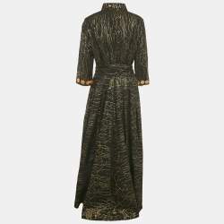 Pre Owned Baruni Black /Gold Pattered Cotton & Lurex Zinnia Maxi Dress XL