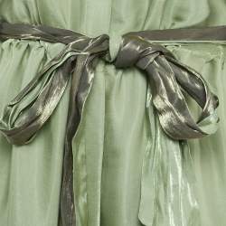 Pre Owned Baruni Green Crepe Shimmer Shirt Maxi Dress M