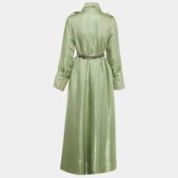 Pre Owned Baruni Green Crepe Shimmer Shirt Maxi Dress M