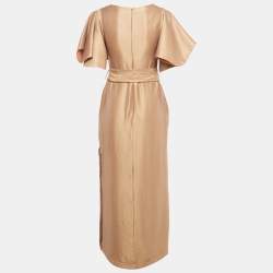 Pre Owned Baruni Metallic Gold Belted Maxi Dress XS