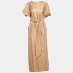 مملوكة مسبقًا Baruni Metallic Gold Belted Maxi Dress XS