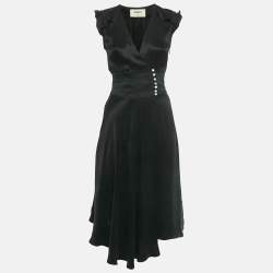 Pre Owned Ba&sh Black Satin Front Slit Midi Dress XS