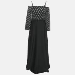 Basix Black Embellished Crepe Cold-Shoulder Gown M