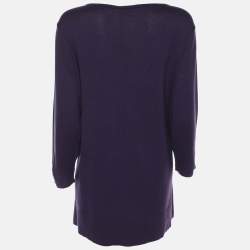 Pre Owned بلوفر باسلر تريكوه مطاطي أرْجُوَانِي مُزَيَّن بِبَلُّورَات الْماس مقاس إكسترا لارج