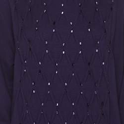 Pre Owned بلوفر باسلر تريكوه مطاطي أرْجُوَانِي مُزَيَّن بِبَلُّورَات الْماس مقاس إكسترا لارج